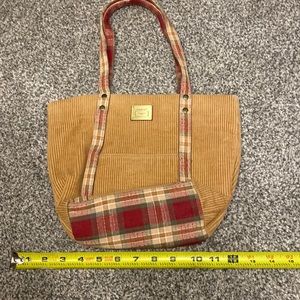 Longaberger tan corduroy and plaid purse.